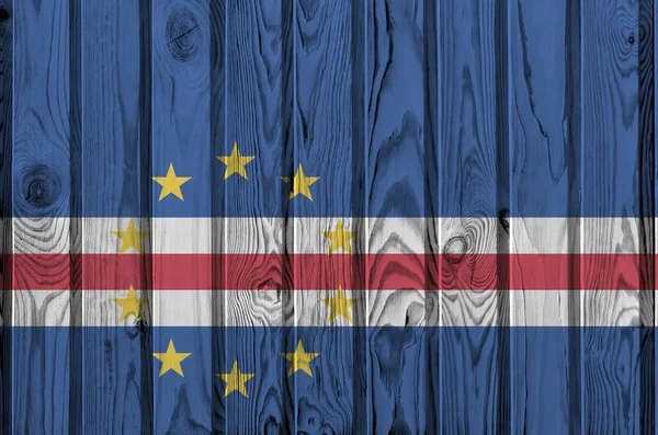 Cabo Verde Flagga Skildras Ljusa Färg Färger Gamla Trävägg Närbild — Stockfoto
