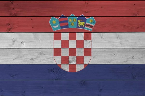 Drapeau Croatie Représenté Dans Des Couleurs Vives Peinture Sur Vieux — Photo