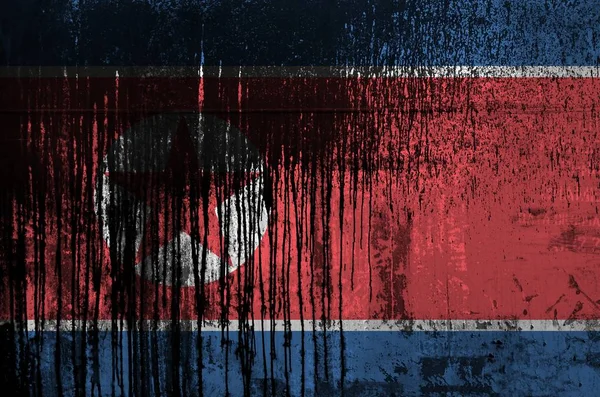 Bandeira Coreia Norte Retratada Cores Tinta Parede Barril Óleo Velho — Fotografia de Stock