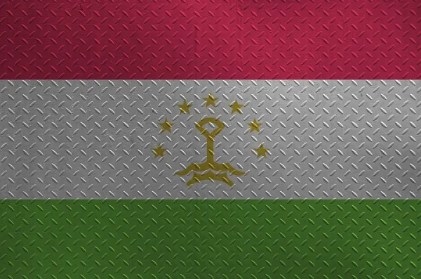 Bandeira Tajiquistão Retratada Cores Tinta Placa Metal Escovado Velho Parede — Fotografia de Stock