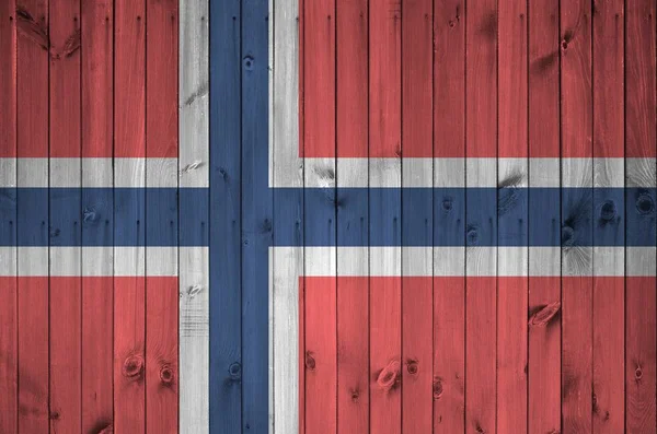 Bandera Noruega Representada Colores Pintura Brillantes Antigua Pared Madera Cerca — Foto de Stock