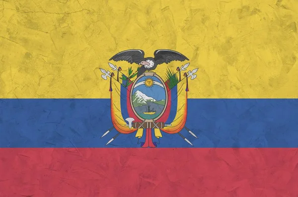 Ecuador Vlag Afgebeeld Heldere Verf Kleuren Oude Reliëf Gipsplaten Muur — Stockfoto