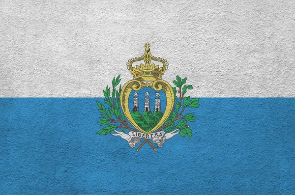San Marino Vlajka Vyobrazena Jasných Barvách Staré Plastové Zdi Omítky — Stock fotografie