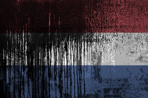 Netherlands Flag Depicted Paint Colors Old Dirty Oil Barrel Wall — ストック写真