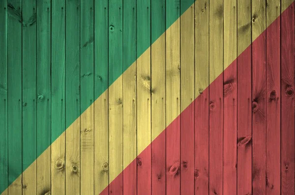 Bandera Del Congo Representada Colores Pintura Brillantes Antigua Pared Madera — Foto de Stock