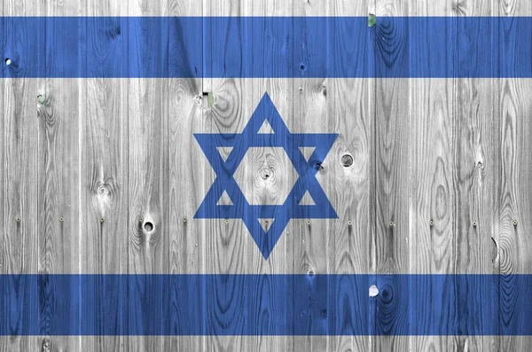 Israel Flag Depicted Bright Paint Colors Old Wooden Wall Close — Stock Photo, Image