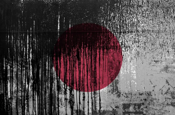 Japan Flag Depicted Paint Colors Old Dirty Oil Barrel Wall — Stock Photo, Image