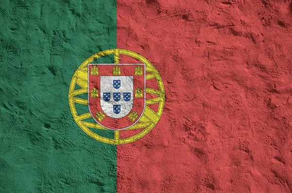 Portugal Flagga Avbildas Ljusa Färg Färger Gamla Reliefputsning Vägg Närbild — Stockfoto
