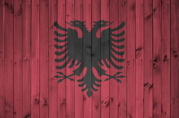 Bandera Albania Representada Colores Pintura Brillantes Antigua Pared Madera Cerca —  Fotos de Stock