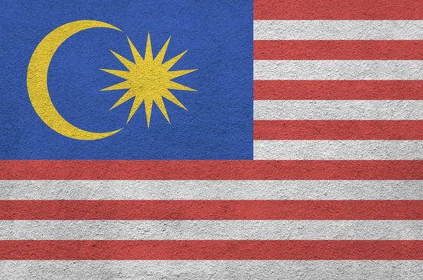 Malaysia Flag Depicted Bright Paint Colors Old Relief Plastering Wall — 스톡 사진