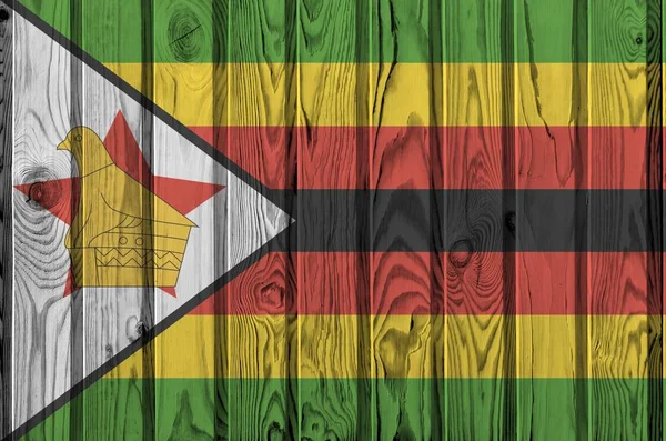 Simbabwe Flagge Hellen Farben Auf Alten Holzwänden Aus Nächster Nähe — Stockfoto