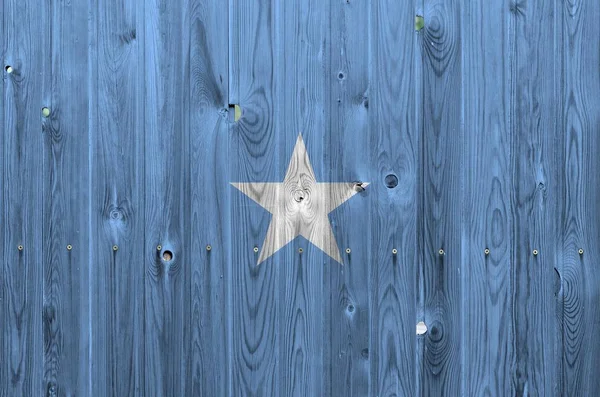 Somalia Flag Depicted Bright Paint Colors Old Wooden Wall Close — Stock Photo, Image