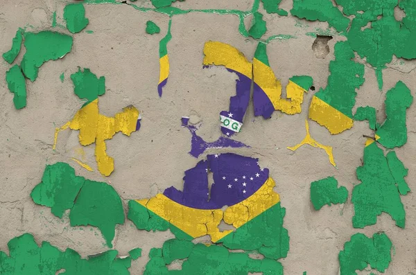 Brazil Flag Depicted Paint Colors Old Obsolete Messy Concrete Wall — Stock Photo, Image