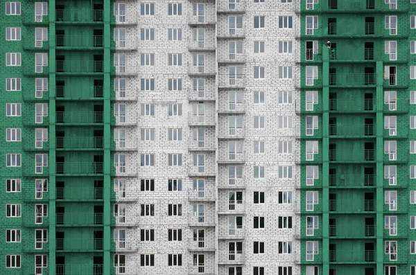 Nigerijská Vlajka Vyobrazená Barvách Vícepodlažní Obytné Budově Výstavbě Texturovaný Banner — Stock fotografie