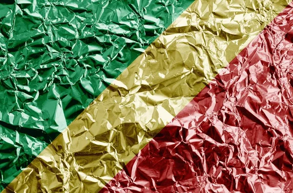 Bandiera Congo Raffigurata Colori Vernice Lamina Alluminio Stropicciata Lucida Vicino — Foto Stock