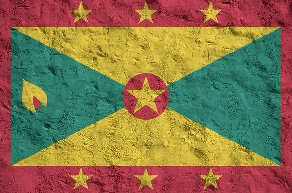 Флаг Гренады Изображен Ярких Красках Старой Рельефной Штукатурке Текстурированный Баннер — стоковое фото