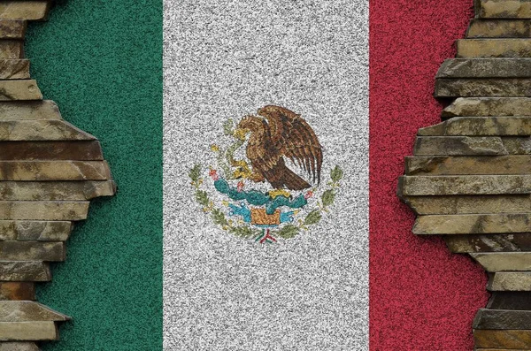 Mexico Flag Depicted Paint Colors Old Stone Wall Close Textured — Stock Photo, Image
