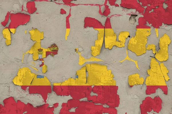 Spanien Flagge Lackfarben Auf Alten Veralteten Chaotischen Betonwand Aus Nächster — Stockfoto