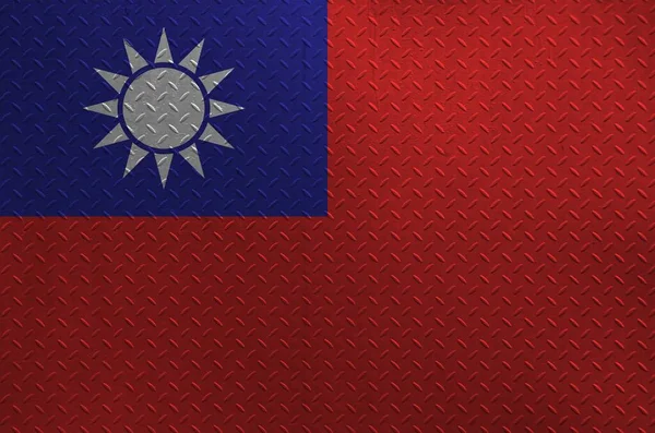 Bandera Taiwán Representada Colores Pintura Vieja Placa Metal Cepillado Pared — Foto de Stock