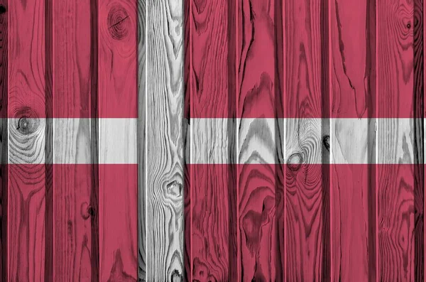 Flaga Danii Przedstawiona Jasnych Kolorach Farby Starych Drewnianych Ścianach Bliska — Zdjęcie stockowe
