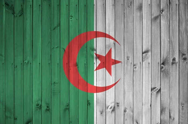 Algerije Vlag Afgebeeld Heldere Verf Kleuren Oude Houten Muur Close — Stockfoto