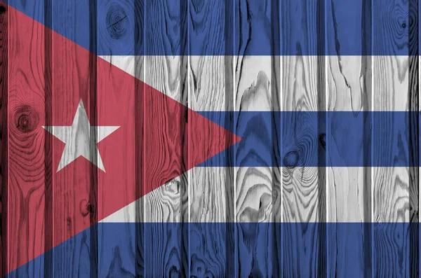 Flaga Kuby Przedstawiona Jasnych Kolorach Farby Starych Drewnianych Ścianach Bliska — Zdjęcie stockowe