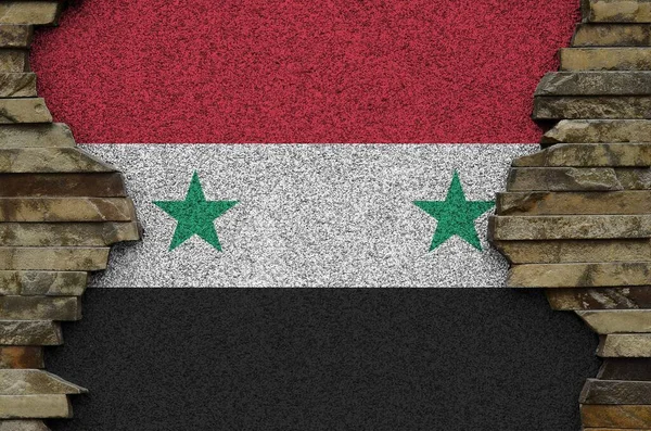 Syrien Flagga Avbildad Färg Färger Gamla Stenmur Närbild Texturerad Banner — Stockfoto