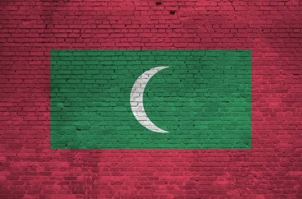 Σημαία Μαλδίβες Απεικονίζεται Χρώματα Μπογιάς Παλιό Τοίχο Από Τούβλα Κοντά — Φωτογραφία Αρχείου