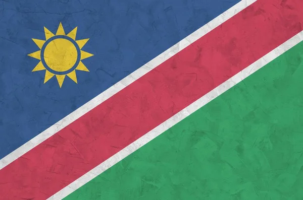 Namibië Vlag Afgebeeld Felle Verf Kleuren Oude Reliëf Gips Muur — Stockfoto