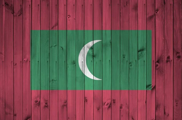 Σημαία Μαλδίβες Απεικονίζεται Φωτεινά Χρώματα Χρώμα Παλιό Ξύλινο Τοίχο Από — Φωτογραφία Αρχείου