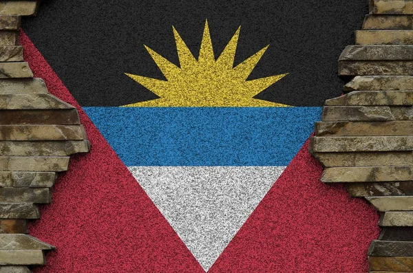 Antigua Barbuda Bandera Representada Colores Pintura Antigua Pared Piedra Cerca — Foto de Stock