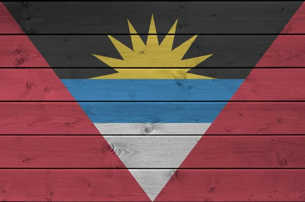 Bandera Antigua Barbuda Representada Colores Pintura Brillantes Antigua Pared Madera — Foto de Stock