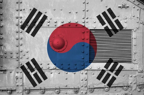 South Korea Flag Depicted Side Part Military Armored Tank Close — Stock Photo, Image
