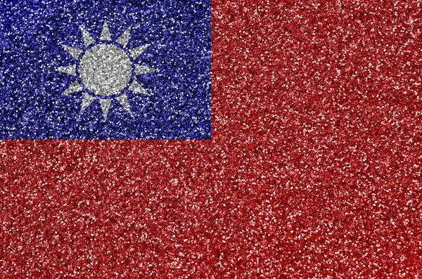 Флаг Тайваня Изображён Многих Маленьких Блестящих Блестках Красочный Фон Дискотеки — стоковое фото