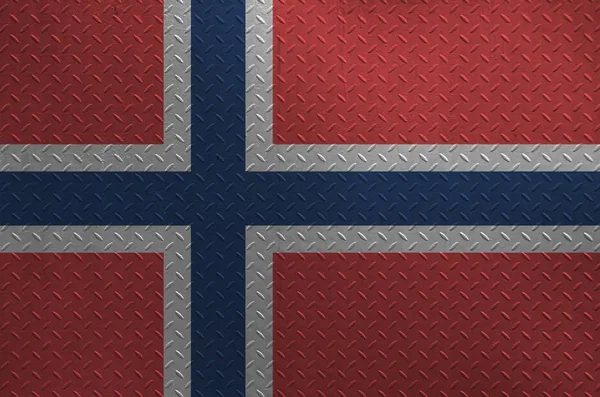 Norwegische Flagge Farbtönen Auf Alten Gebürsteten Metallplatten Oder Der Wand — Stockfoto