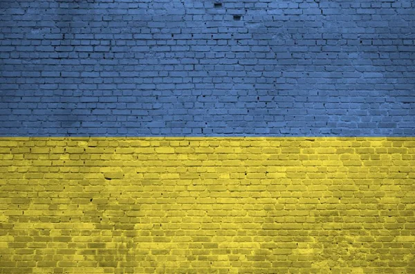 Флаг Украины Изображен Красках Старой Кирпичной Стене Крупным Планом Текстурированный — стоковое фото