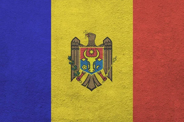 Прапор Молдови Зображений Яскравими Кольорами Фарби Старому Рельєфному Штукатурці Текстовий — стокове фото