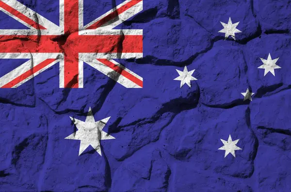 Australia Flag Depicted Paint Colors Old Stone Wall Close Textured — Stock Photo, Image