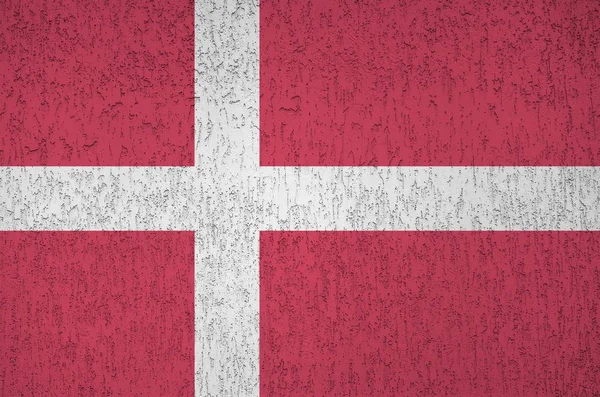 Danimarka Bayrağı Eski Kabartma Duvarlara Parlak Boya Renkleriyle Resmedilmiş Kabataslak — Stok fotoğraf