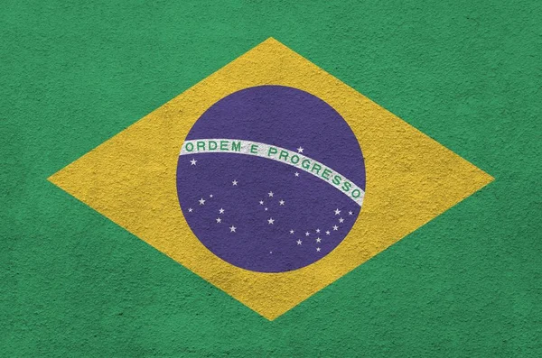 Brazilië Vlag Afgebeeld Heldere Verf Kleuren Oude Reliëf Gips Muur — Stockfoto