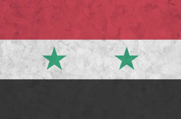 Bandera Siria Representada Colores Pintura Brillantes Antiguo Muro Yeso Relieve — Foto de Stock