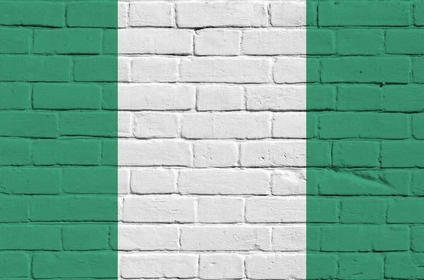Bandeira Nigéria Retratada Cores Tinta Parede Tijolo Velho Perto Banner — Fotografia de Stock