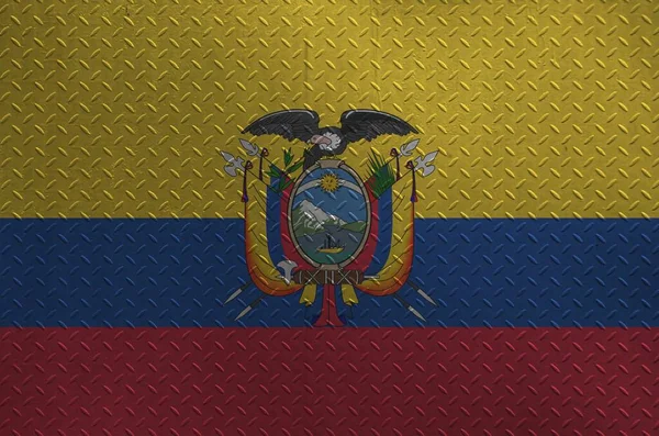 Ecuador Flag Depicted Paint Colors Old Brushed Metal Plate Wall — ストック写真