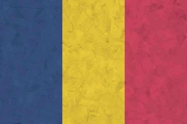 Tsjaad Vlag Afgebeeld Felle Verf Kleuren Oude Reliëf Gips Muur — Stockfoto