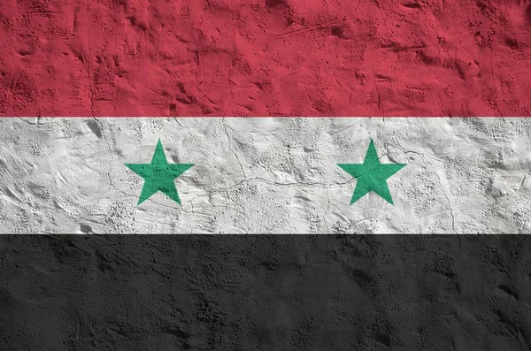 Syrien Flagga Avbildas Ljusa Färg Färger Gamla Relief Putsning Vägg — Stockfoto