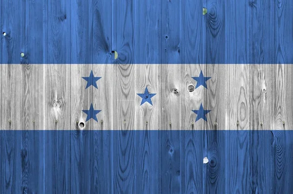 Honduras Flag Depicted Bright Paint Colors Old Wooden Wall Close — Stock Photo, Image