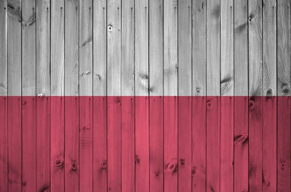 Poland Flag Depicted Bright Paint Colors Old Wooden Wall Close — Stock Photo, Image