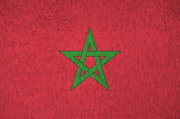 Bandeira Marrocos Retratada Cores Tinta Brilhantes Parede Reboco Alívio Antigo — Fotografia de Stock