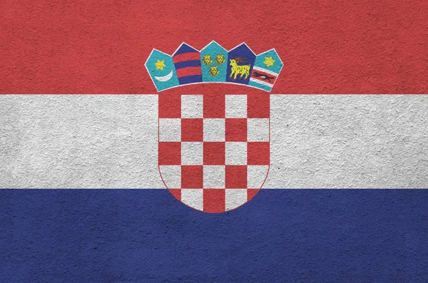크로아티아 국기는 구호용 색으로 묘사되어 배경에 길들여진 현수막 — 스톡 사진