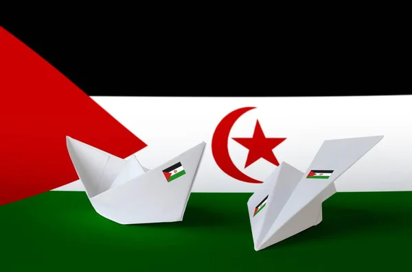 Western Sahara Flag Depicted Paper Origami Airplane Boat Oriental Handmade — Stock Photo, Image